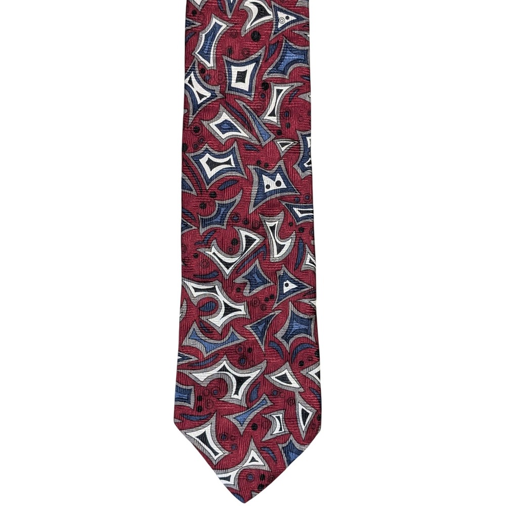VTG XMI Tie‎ Mens 4W 56L Red Blue Silk Geometric Abstract Italian Fabric